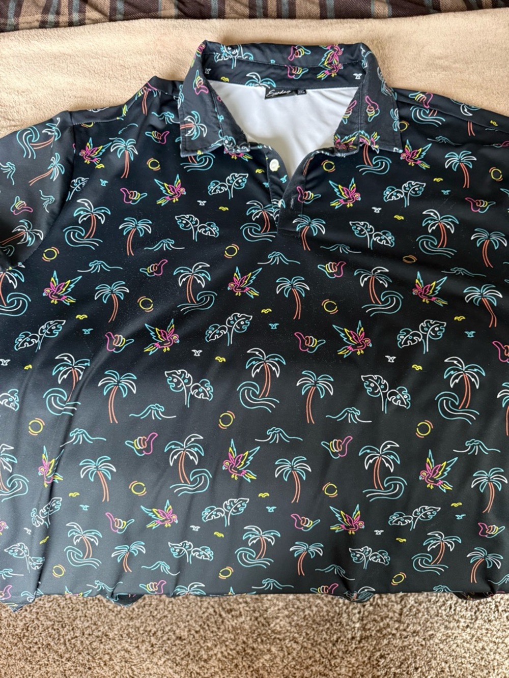 Men's Black Tropical Palm Print Polo Shirt